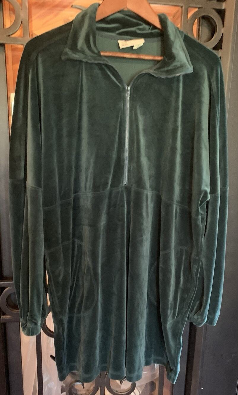 Anthropologie Saturday Sunday Rosalind Velvet Half Zip Tunic Dress L Green
